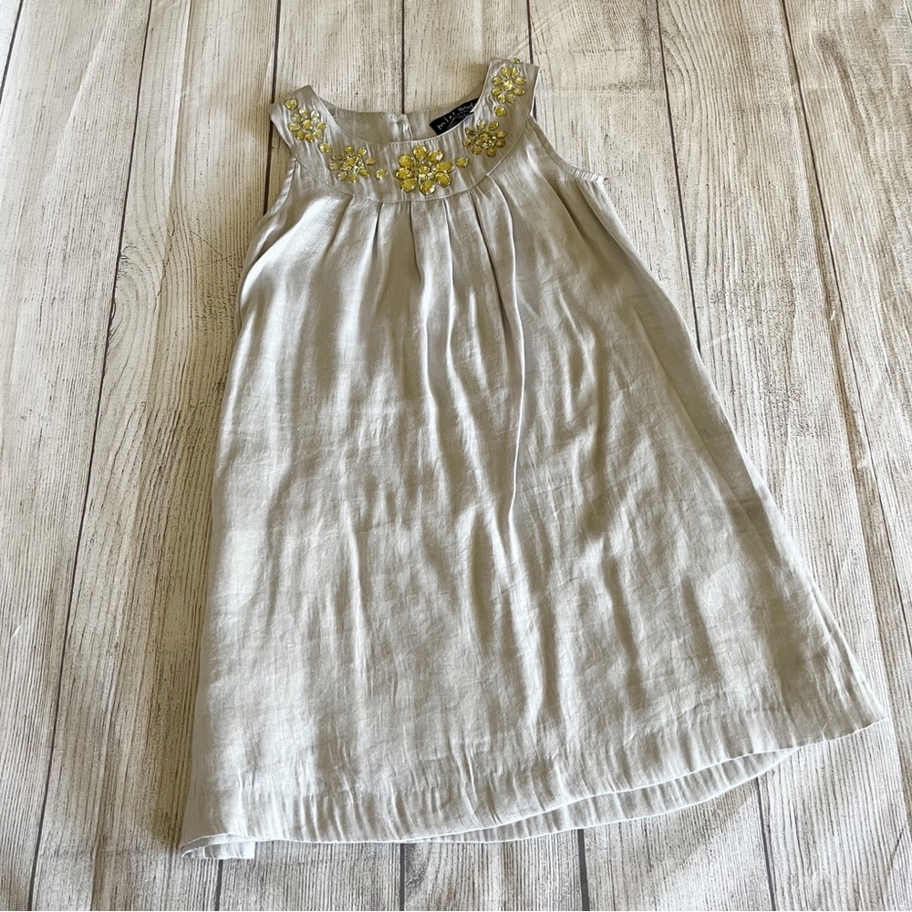 Mini Boden gray dress with yellow jewels on the neckline
